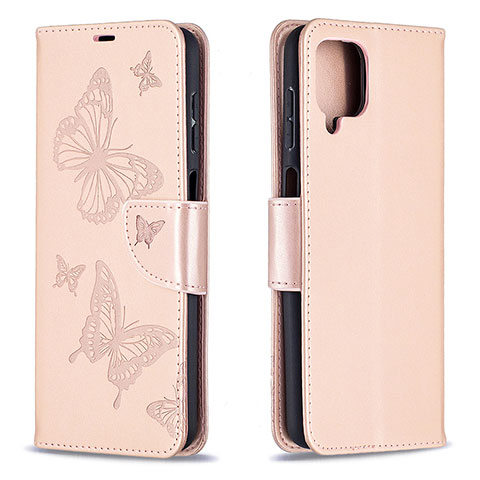 Custodia Portafoglio In Pelle Farfalla Cover con Supporto B01F per Samsung Galaxy F12 Oro Rosa