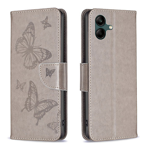 Custodia Portafoglio In Pelle Farfalla Cover con Supporto B01F per Samsung Galaxy F14 5G Grigio