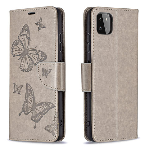 Custodia Portafoglio In Pelle Farfalla Cover con Supporto B01F per Samsung Galaxy F42 5G Grigio