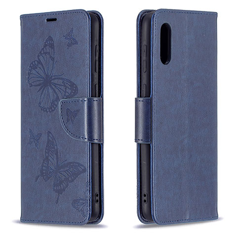 Custodia Portafoglio In Pelle Farfalla Cover con Supporto B01F per Samsung Galaxy M02 Blu