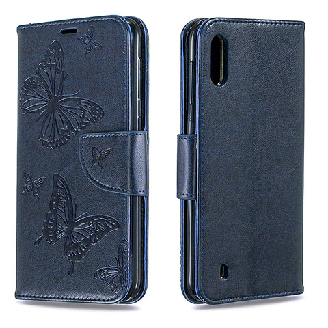 Custodia Portafoglio In Pelle Farfalla Cover con Supporto B01F per Samsung Galaxy M10 Blu