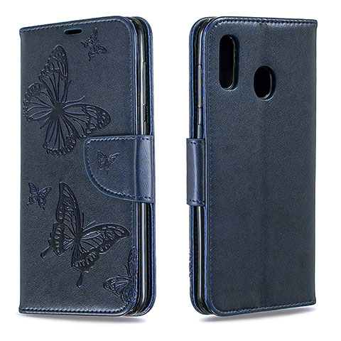 Custodia Portafoglio In Pelle Farfalla Cover con Supporto B01F per Samsung Galaxy M10S Blu