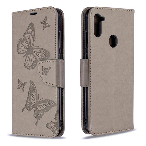 Custodia Portafoglio In Pelle Farfalla Cover con Supporto B01F per Samsung Galaxy M11 Grigio