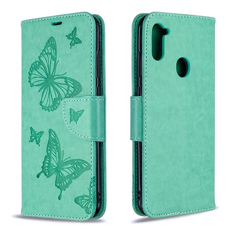 Custodia Portafoglio In Pelle Farfalla Cover con Supporto B01F per Samsung Galaxy M11 Verde