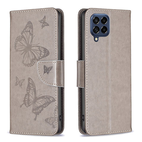 Custodia Portafoglio In Pelle Farfalla Cover con Supporto B01F per Samsung Galaxy M53 5G Grigio