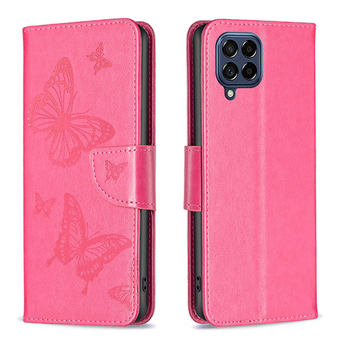 Custodia Portafoglio In Pelle Farfalla Cover con Supporto B01F per Samsung Galaxy M53 5G Rosa Caldo