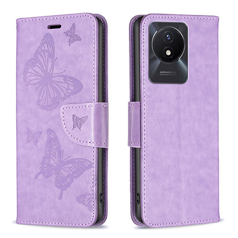 Custodia Portafoglio In Pelle Farfalla Cover con Supporto B01F per Vivo Y02t Lavanda