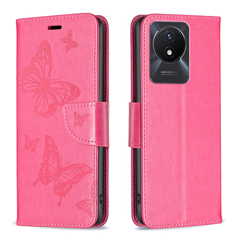 Custodia Portafoglio In Pelle Farfalla Cover con Supporto B01F per Vivo Y11 (2023) Rosa Caldo