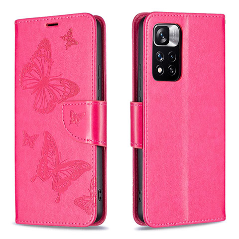 Custodia Portafoglio In Pelle Farfalla Cover con Supporto B01F per Xiaomi Mi 11i 5G (2022) Rosa Caldo