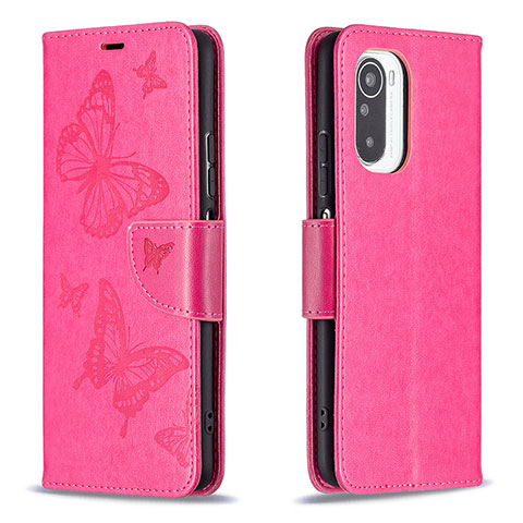 Custodia Portafoglio In Pelle Farfalla Cover con Supporto B01F per Xiaomi Mi 11i 5G Rosa Caldo