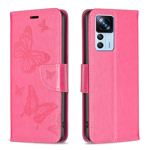 Custodia Portafoglio In Pelle Farfalla Cover con Supporto B01F per Xiaomi Mi 12T 5G Rosa Caldo