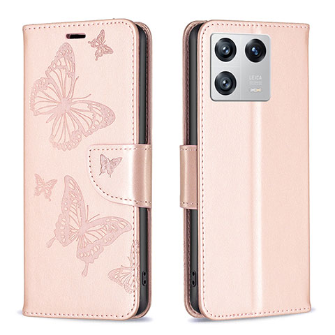 Custodia Portafoglio In Pelle Farfalla Cover con Supporto B01F per Xiaomi Mi 13 Pro 5G Oro Rosa