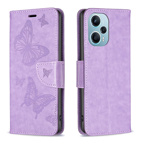 Custodia Portafoglio In Pelle Farfalla Cover con Supporto B01F per Xiaomi Poco F5 5G Lavanda