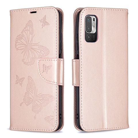 Custodia Portafoglio In Pelle Farfalla Cover con Supporto B01F per Xiaomi POCO M3 Pro 5G Oro Rosa