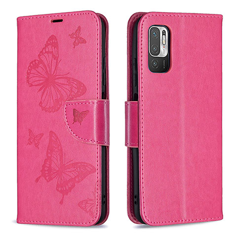 Custodia Portafoglio In Pelle Farfalla Cover con Supporto B01F per Xiaomi POCO M3 Pro 5G Rosa Caldo