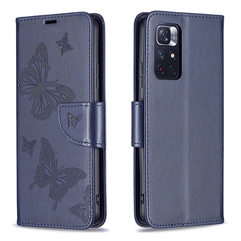 Custodia Portafoglio In Pelle Farfalla Cover con Supporto B01F per Xiaomi Poco M4 Pro 5G Blu