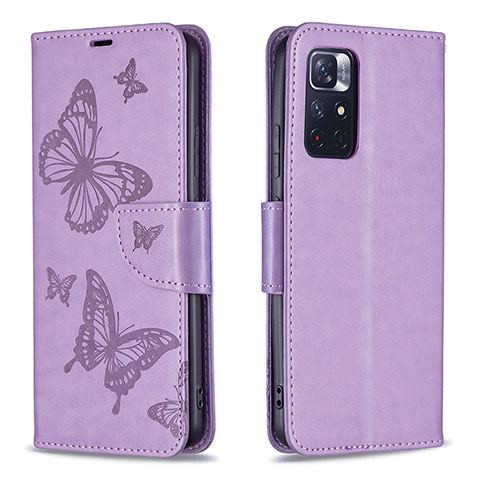 Custodia Portafoglio In Pelle Farfalla Cover con Supporto B01F per Xiaomi Poco M4 Pro 5G Lavanda