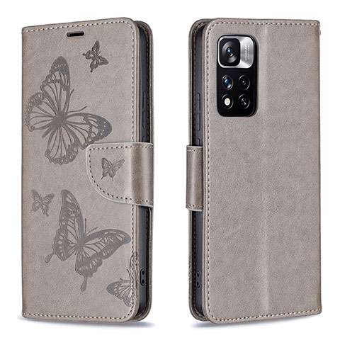 Custodia Portafoglio In Pelle Farfalla Cover con Supporto B01F per Xiaomi Poco X4 NFC Grigio