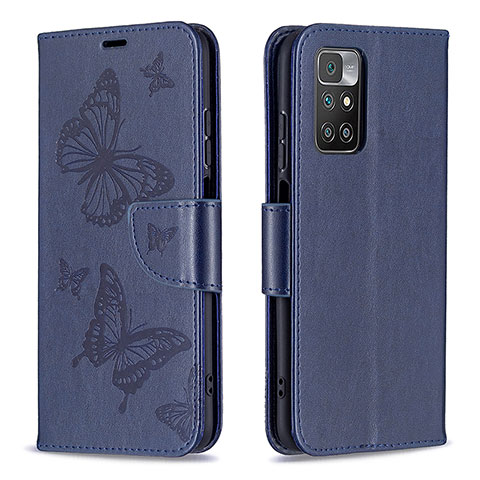 Custodia Portafoglio In Pelle Farfalla Cover con Supporto B01F per Xiaomi Redmi 10 (2022) Blu