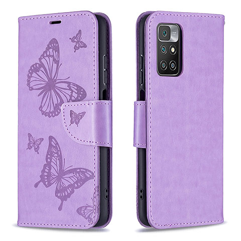 Custodia Portafoglio In Pelle Farfalla Cover con Supporto B01F per Xiaomi Redmi 10 4G Lavanda