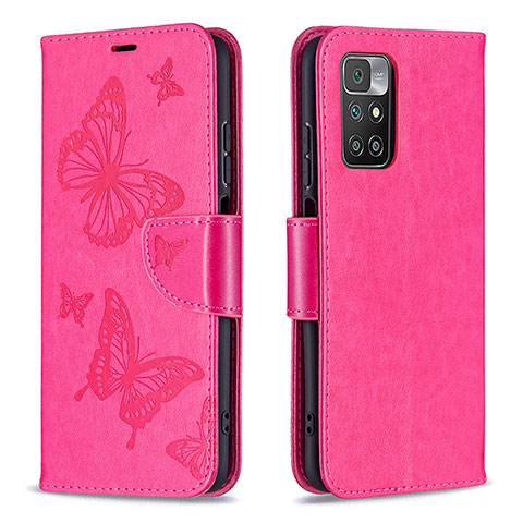 Custodia Portafoglio In Pelle Farfalla Cover con Supporto B01F per Xiaomi Redmi 10 4G Rosa Caldo