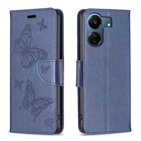 Custodia Portafoglio In Pelle Farfalla Cover con Supporto B01F per Xiaomi Redmi 13C Blu