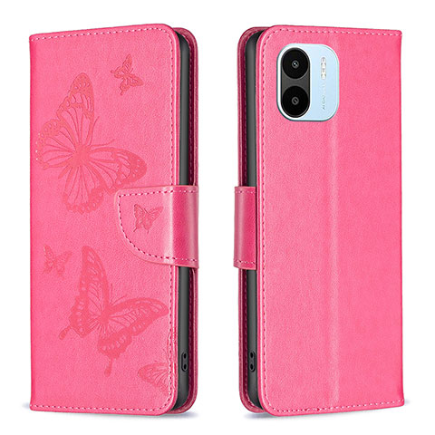 Custodia Portafoglio In Pelle Farfalla Cover con Supporto B01F per Xiaomi Redmi A1 Rosa Caldo