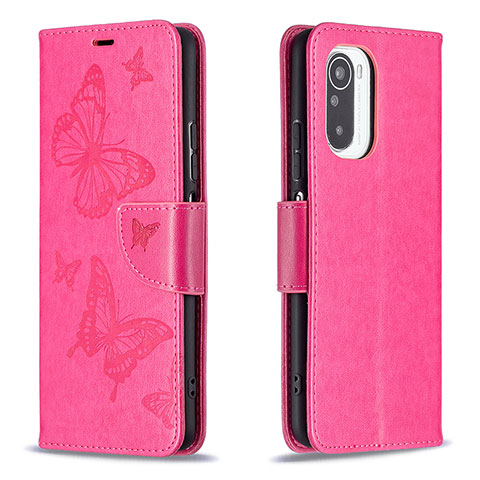 Custodia Portafoglio In Pelle Farfalla Cover con Supporto B01F per Xiaomi Redmi K40 5G Rosa Caldo