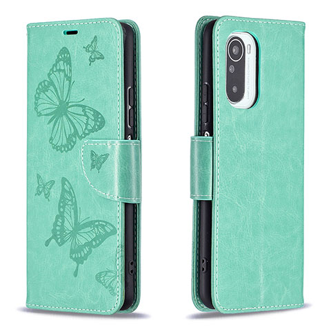 Custodia Portafoglio In Pelle Farfalla Cover con Supporto B01F per Xiaomi Redmi K40 5G Verde