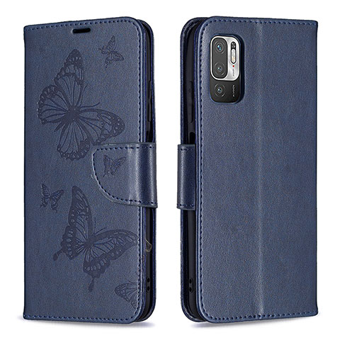 Custodia Portafoglio In Pelle Farfalla Cover con Supporto B01F per Xiaomi Redmi Note 10T 5G Blu