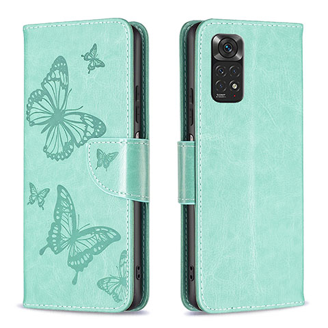 Custodia Portafoglio In Pelle Farfalla Cover con Supporto B01F per Xiaomi Redmi Note 11 4G (2022) Verde