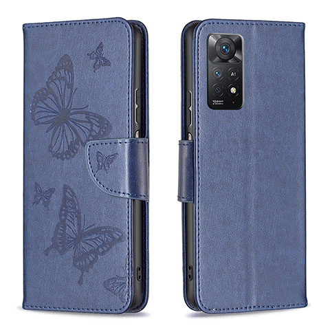 Custodia Portafoglio In Pelle Farfalla Cover con Supporto B01F per Xiaomi Redmi Note 11 Pro 5G Blu