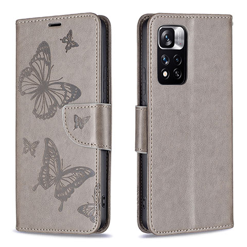 Custodia Portafoglio In Pelle Farfalla Cover con Supporto B01F per Xiaomi Redmi Note 11 Pro+ Plus 5G Grigio