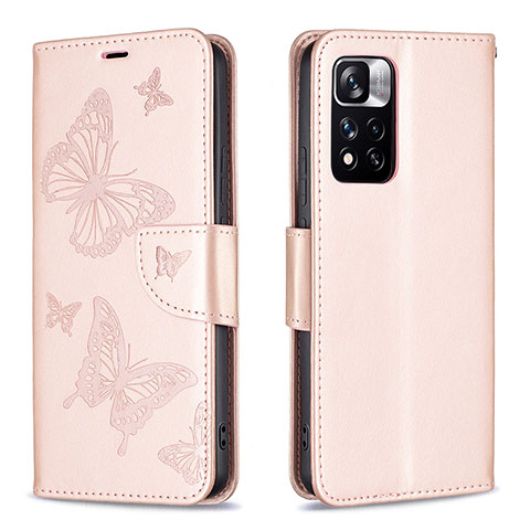 Custodia Portafoglio In Pelle Farfalla Cover con Supporto B01F per Xiaomi Redmi Note 11 Pro+ Plus 5G Oro Rosa