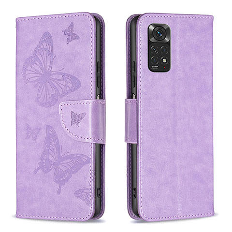 Custodia Portafoglio In Pelle Farfalla Cover con Supporto B01F per Xiaomi Redmi Note 11S 4G Lavanda