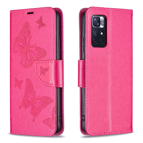 Custodia Portafoglio In Pelle Farfalla Cover con Supporto B01F per Xiaomi Redmi Note 11S 5G Rosa Caldo