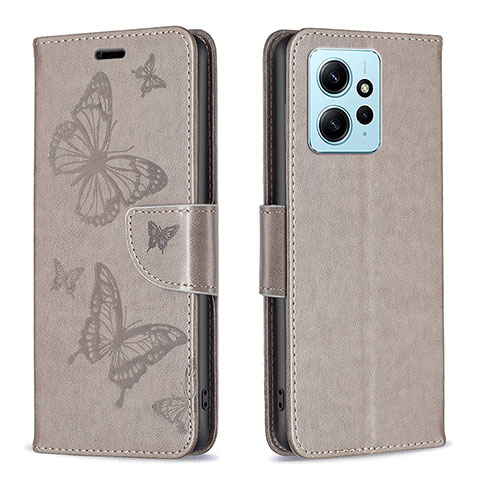 Custodia Portafoglio In Pelle Farfalla Cover con Supporto B01F per Xiaomi Redmi Note 12 4G Grigio