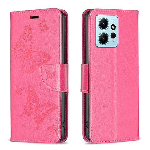 Custodia Portafoglio In Pelle Farfalla Cover con Supporto B01F per Xiaomi Redmi Note 12 4G Rosa Caldo