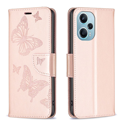 Custodia Portafoglio In Pelle Farfalla Cover con Supporto B01F per Xiaomi Redmi Note 12 Turbo 5G Oro Rosa