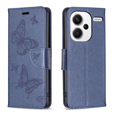 Custodia Portafoglio In Pelle Farfalla Cover con Supporto B01F per Xiaomi Redmi Note 13 Pro+ Plus 5G Blu