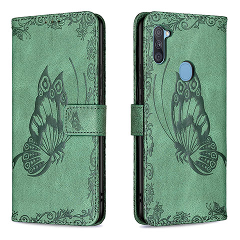 Custodia Portafoglio In Pelle Farfalla Cover con Supporto B02F per Samsung Galaxy A11 Verde