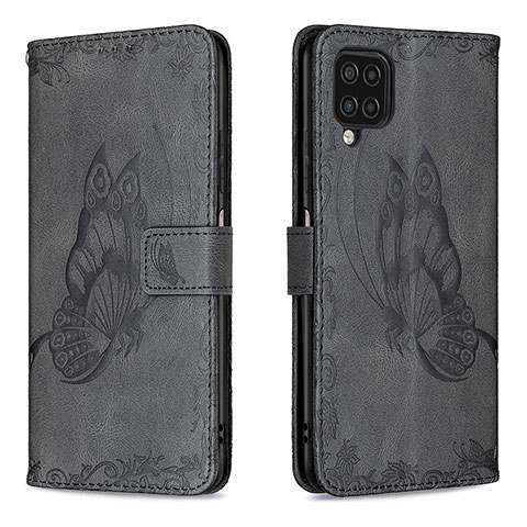 Custodia Portafoglio In Pelle Farfalla Cover con Supporto B02F per Samsung Galaxy A12 5G Nero