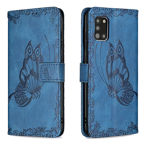 Custodia Portafoglio In Pelle Farfalla Cover con Supporto B02F per Samsung Galaxy A31 Blu