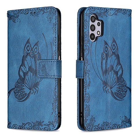 Custodia Portafoglio In Pelle Farfalla Cover con Supporto B02F per Samsung Galaxy A32 4G Blu