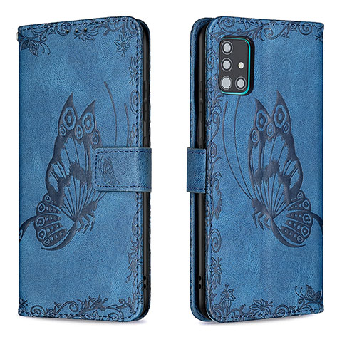 Custodia Portafoglio In Pelle Farfalla Cover con Supporto B02F per Samsung Galaxy A51 4G Blu