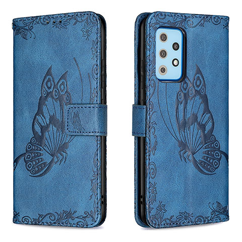 Custodia Portafoglio In Pelle Farfalla Cover con Supporto B02F per Samsung Galaxy A52 4G Blu