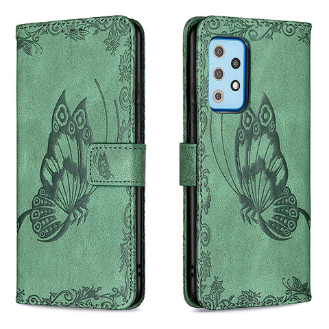 Custodia Portafoglio In Pelle Farfalla Cover con Supporto B02F per Samsung Galaxy A52 5G Verde