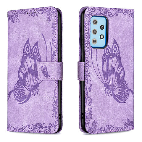 Custodia Portafoglio In Pelle Farfalla Cover con Supporto B02F per Samsung Galaxy A52s 5G Lavanda