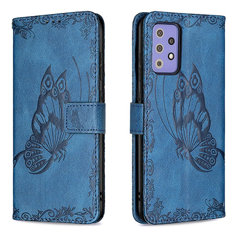 Custodia Portafoglio In Pelle Farfalla Cover con Supporto B02F per Samsung Galaxy A72 4G Blu