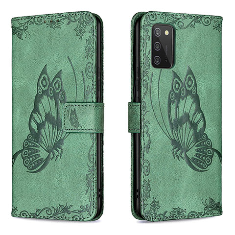 Custodia Portafoglio In Pelle Farfalla Cover con Supporto B02F per Samsung Galaxy M02s Verde